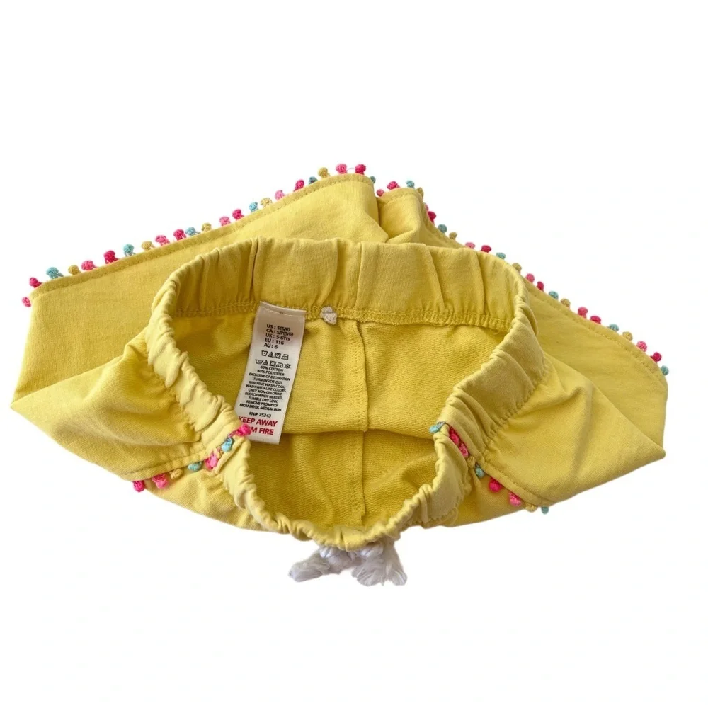 Girls Pom Trim Elastic Waist Shorts Bundle - Bright Yellow & Aqua Blue | S (5/6)